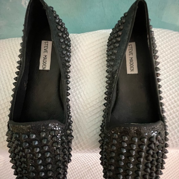 Steve Madden Black/Sparkly Spiked Loafers - Picture 2 of 4